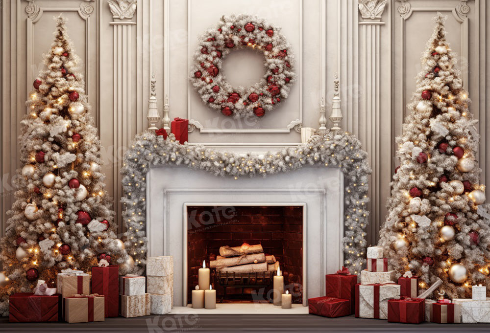 Kate Vintage Christmas Wreath Fireplace Backdrop for Photography