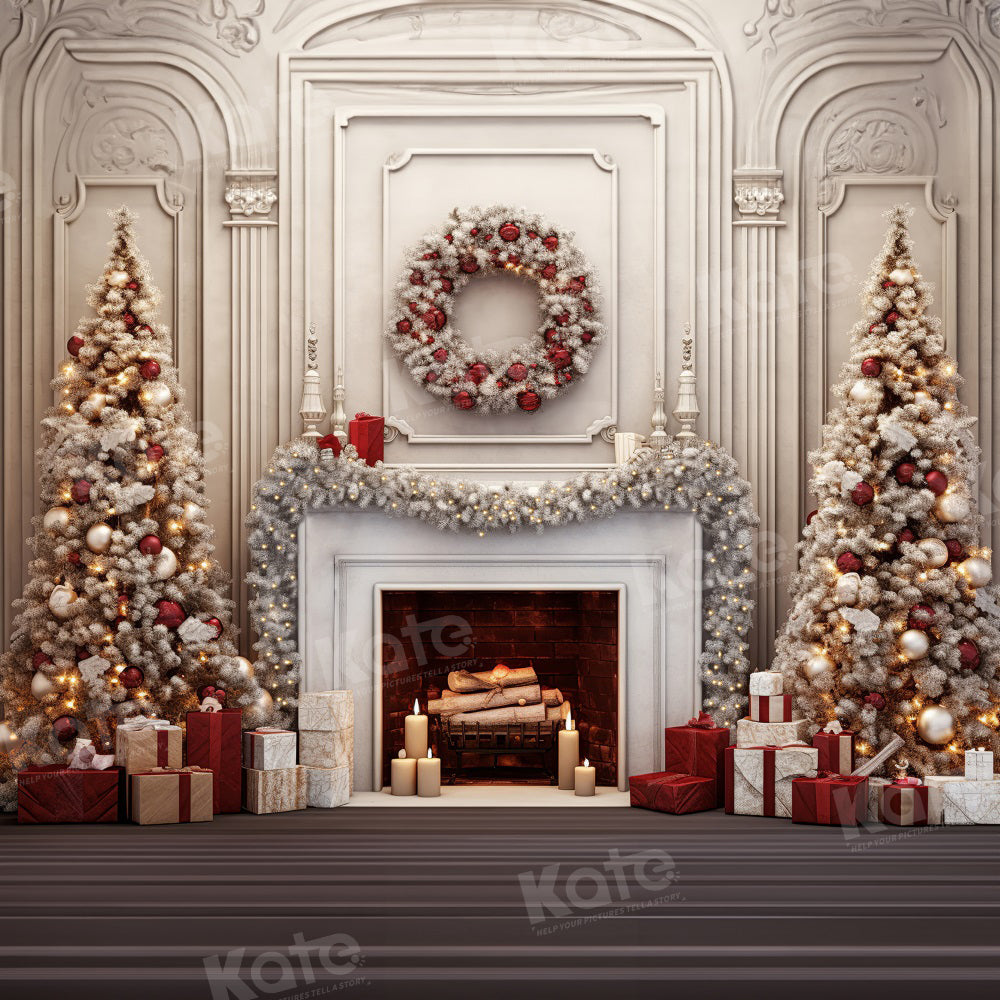 Kate Vintage Christmas Wreath Fireplace Backdrop for Photography