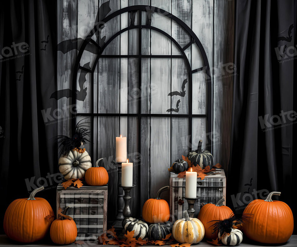 Kate Halloween Pumpkin Black Window Backdrop for Photography