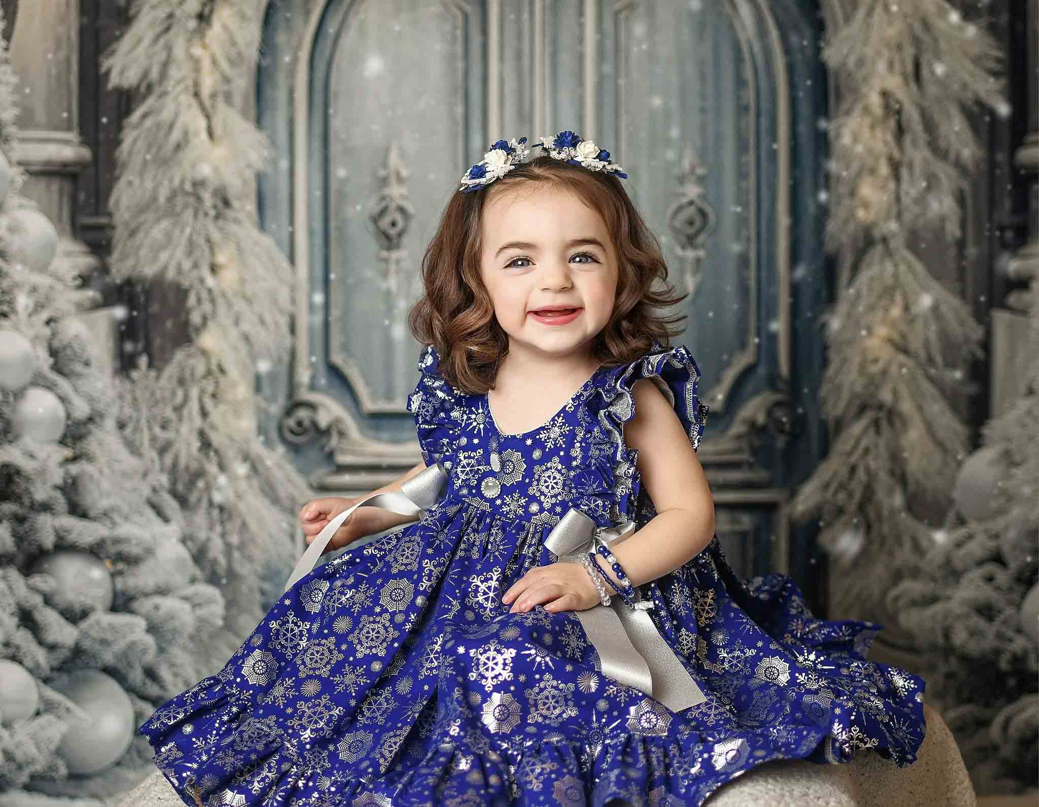 Lightning Deals Kate Christmas Winter Frosted World Tree Blue Door Backdrop for Photography -UK