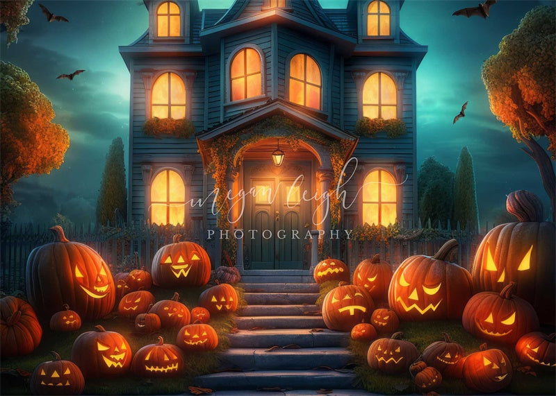 Kate Halloween Spooky Pumpkin House Backdrop Designed by Megan Leigh Photography