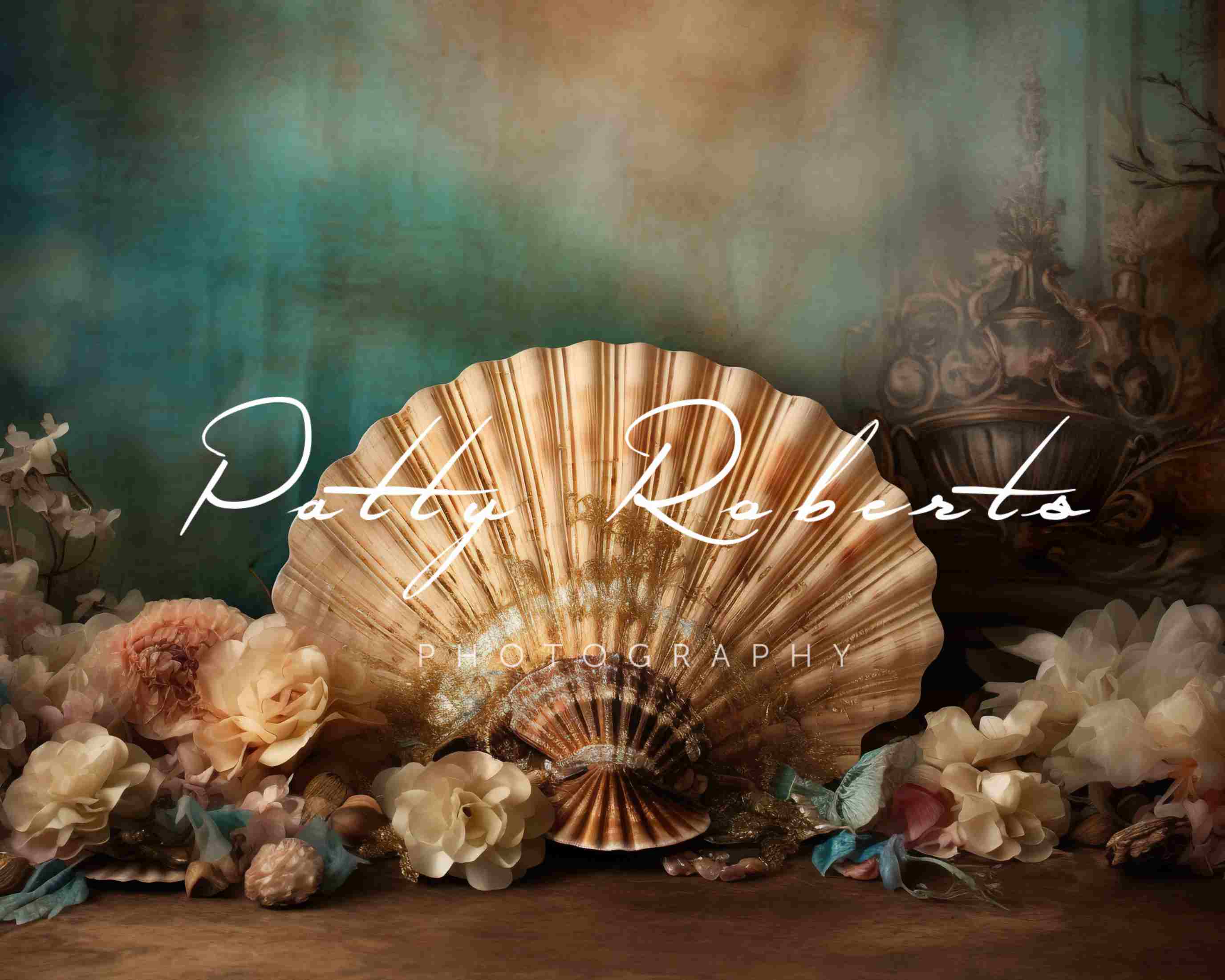 Kate Summer Giant Seashell Floral Backdrop Designed by Patty Robert -UK