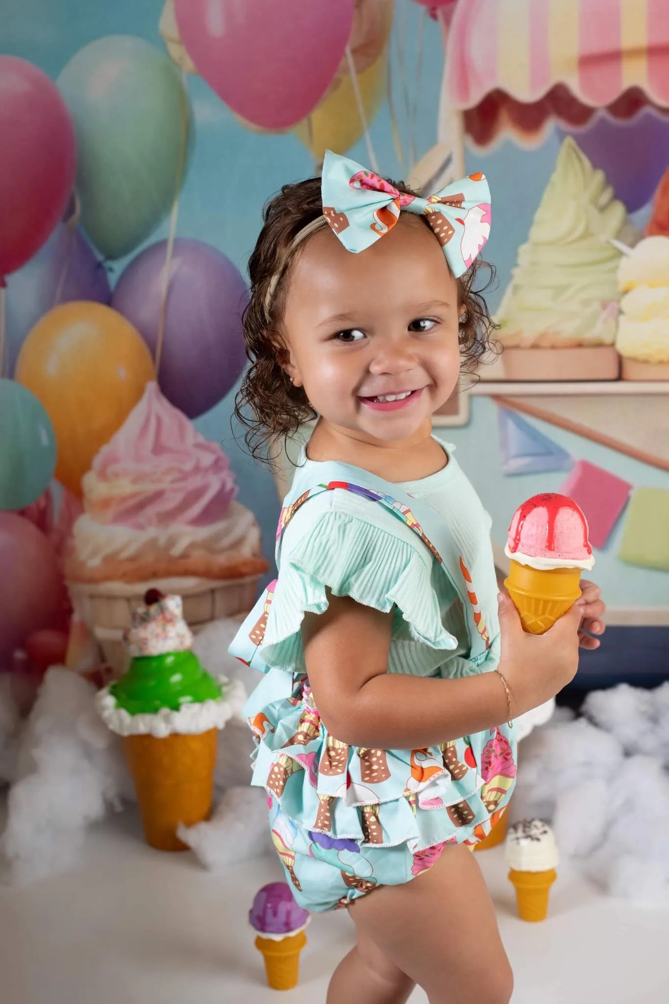 Kate Summer Sweet Ice Cream Car Cake Smash Balloon Sky Fleece Backdrop Designed by Chain Photography -UK