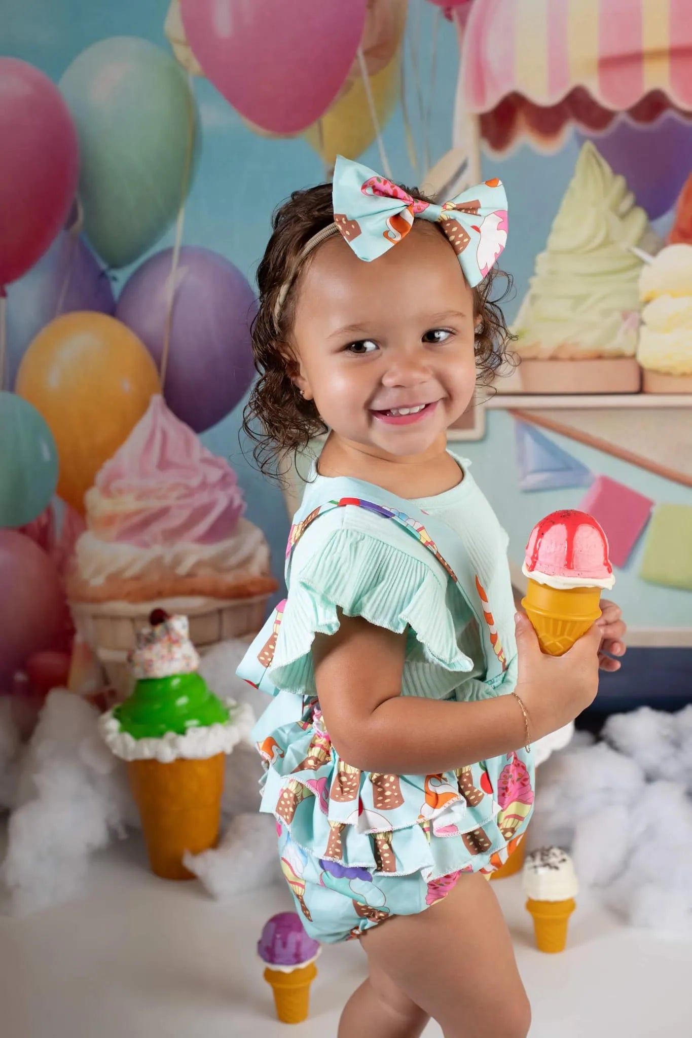 Kate Summer Sweet Ice Cream Car Cake Smash Balloon Sky Fleece Backdrop Designed by Chain Photography