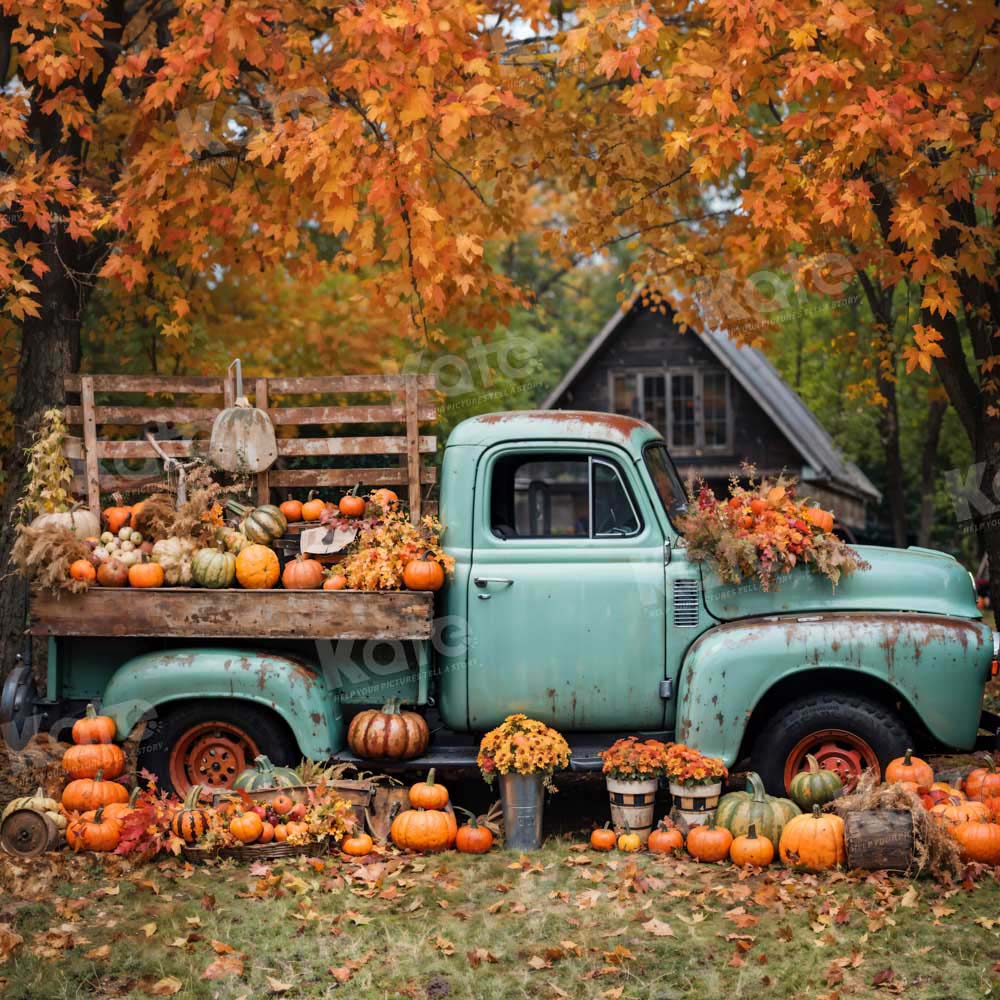 Kate Autumn Truck Golden Leaves Backdrop Designed by Chain Photography