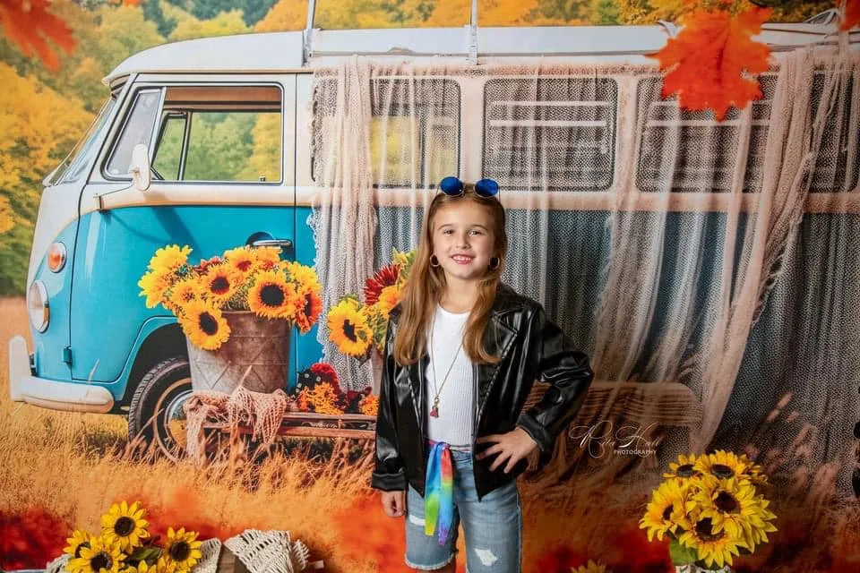 Kate Autumn Sunflower Bus Backdrop for Photography