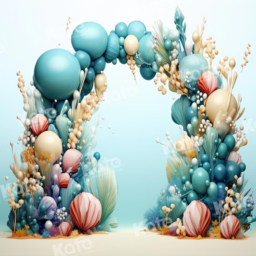 Kate Summer Mermaid Green Blue Balloon Arch Backdrop Designed by Emetselch -UK