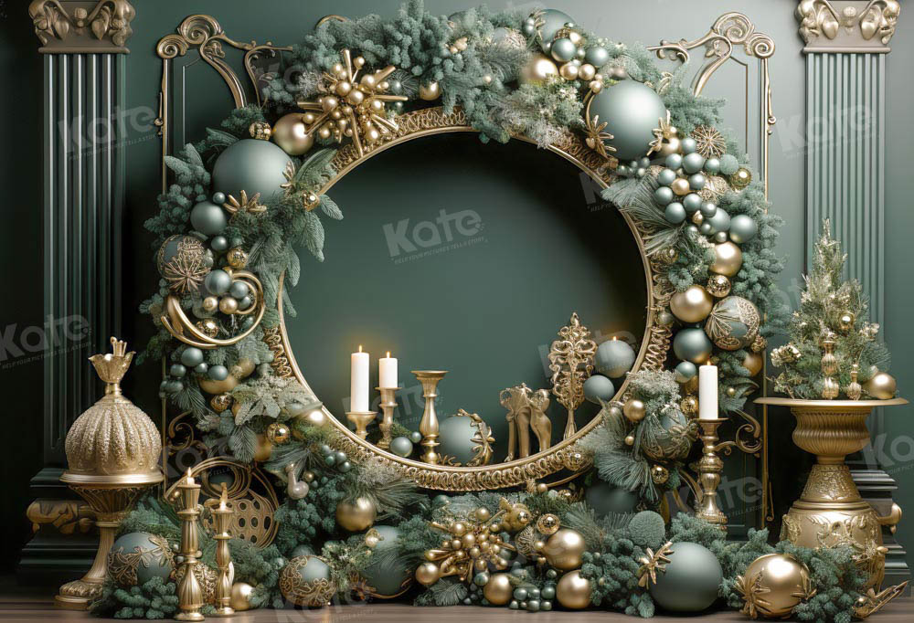 Kate Christmas Vintage Green Wall Wreath Backdrop Designed by Emetselch