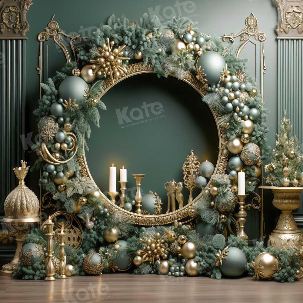Kate Christmas Vintage Green Wall Wreath Backdrop Designed by Emetselch