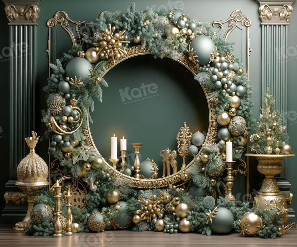Kate Christmas Vintage Green Wall Wreath Backdrop Designed by Emetselch