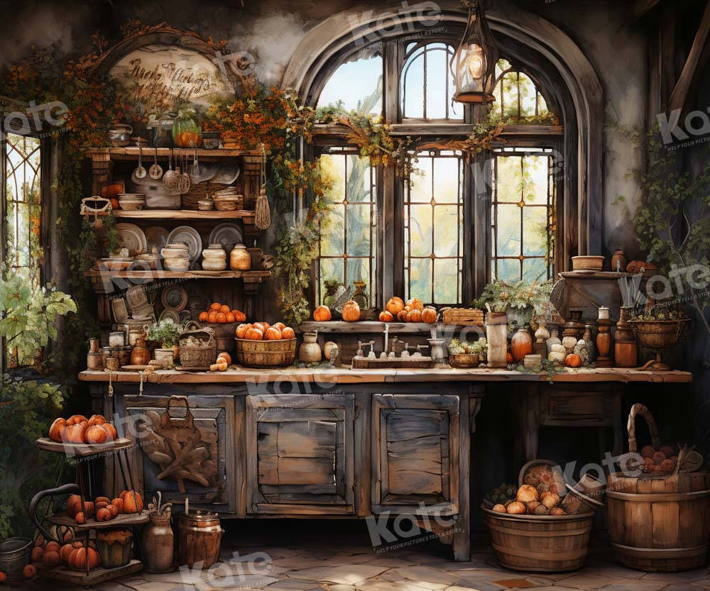 Kate Retro Autumn Painted Kitchen Backdrop Designed by Emetselch