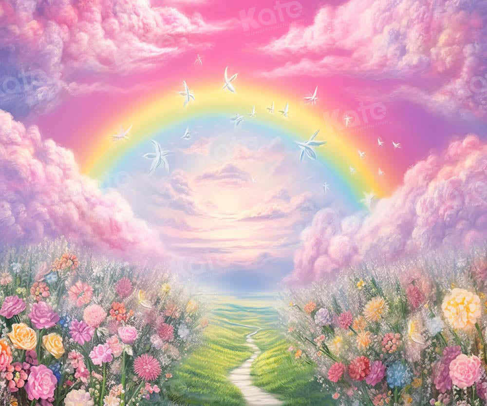 Kate Spring/Summer Pink Flower Field Rainbow Backdrop Designed by Emetselch -UK