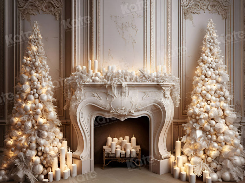 Kate Christmas Candle White Fireplace Tree Backdrop for Photography