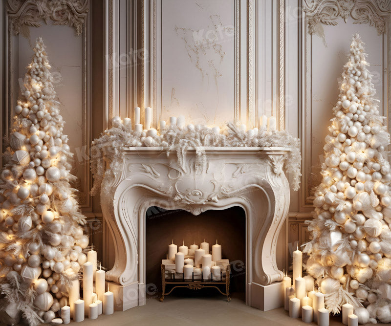 Kate Christmas Candle White Fireplace Tree Backdrop for Photography