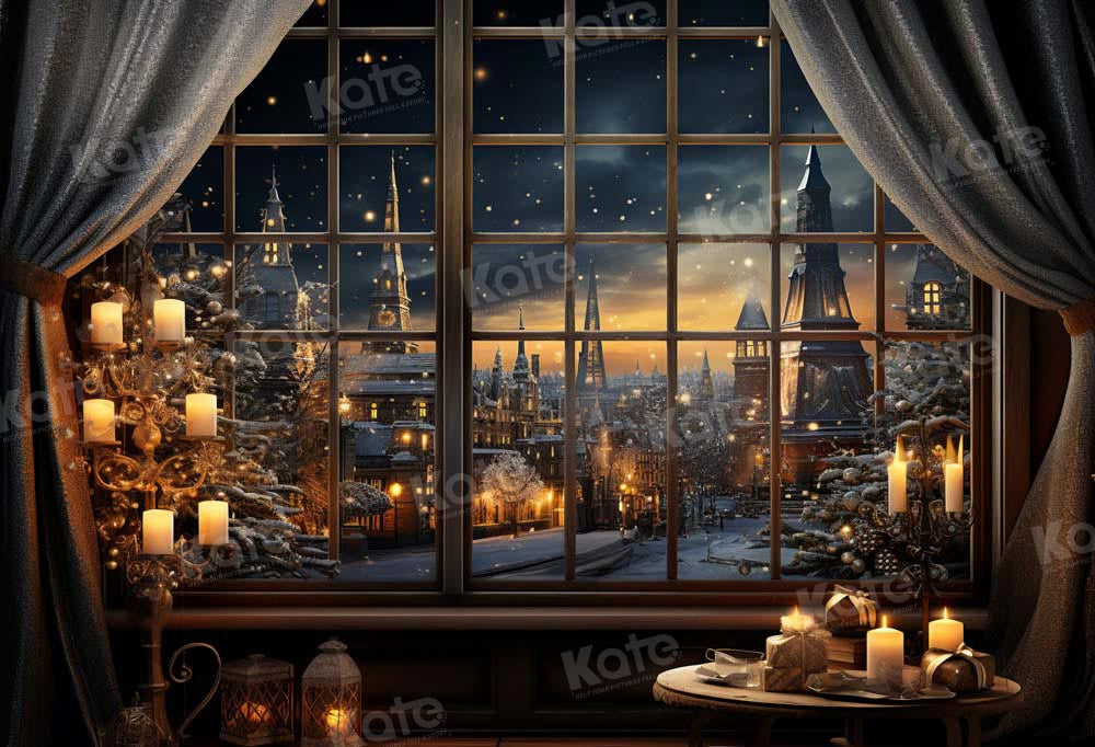Kate Christmas Night Town Window Candle Backdrop Designed by Emetselch