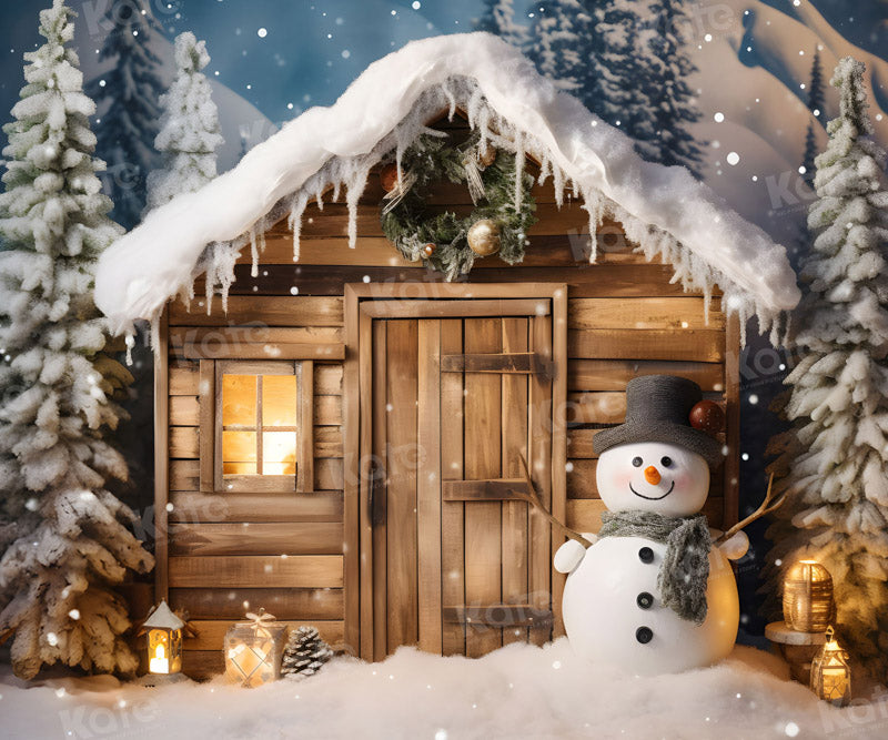 Kate Winter Christmas Snowman House Backdrop for Photography