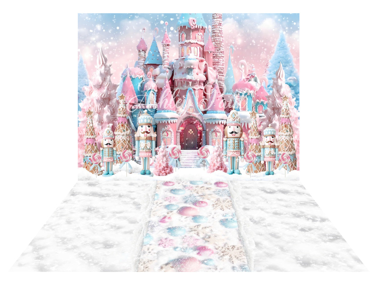 Kate Winter Christmas Pink Nutcracker Castle+Snow Fantasy Floor Backdrop