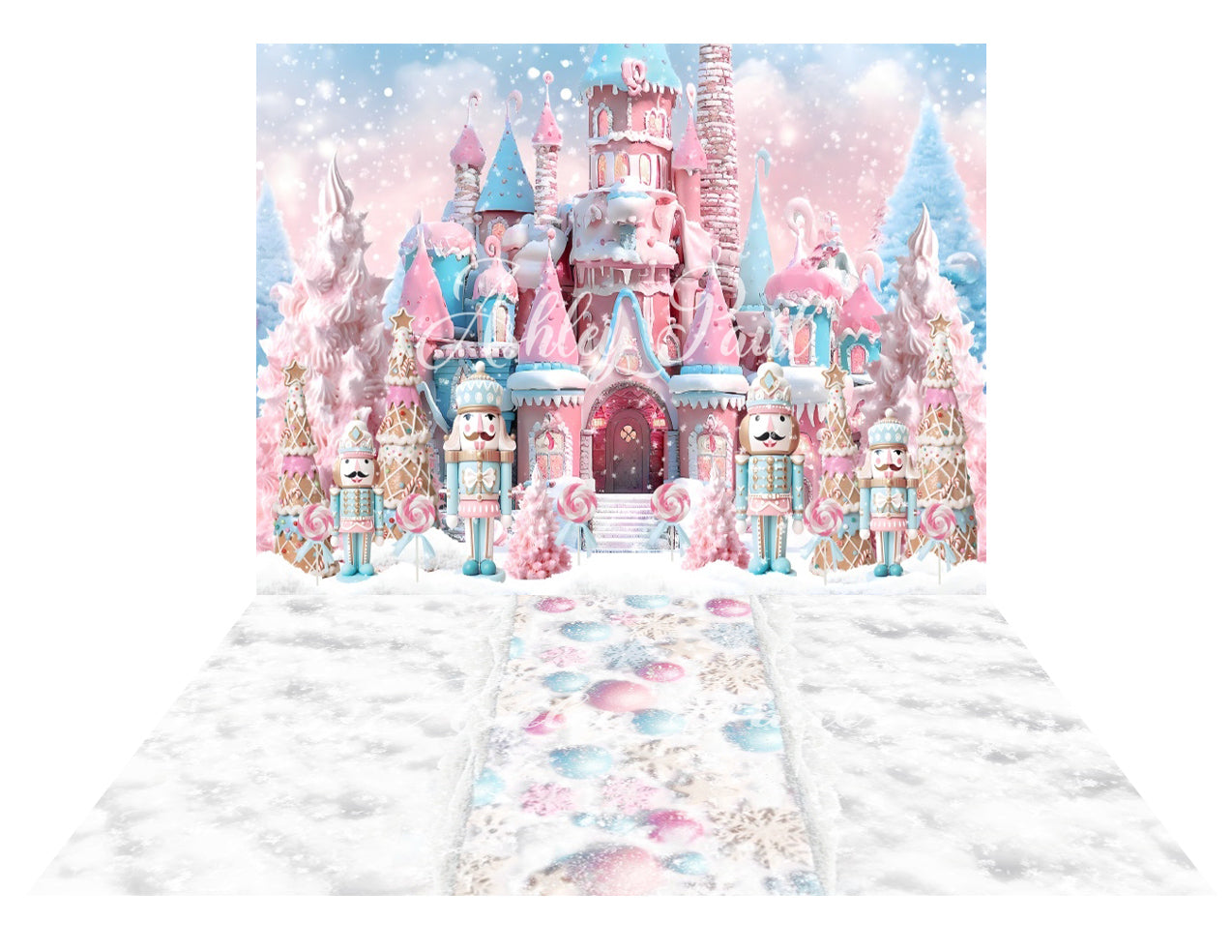 Kate Winter Christmas Pink Nutcracker Castle+Snow Fantasy Floor Backdrop -UK