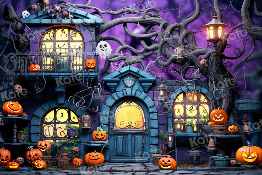Kate Purple Halloween Pumpkin Spooky Backdrop Designed by Emetselch