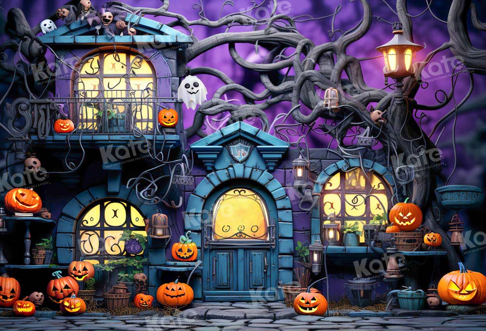 Kate Purple Halloween Pumpkin Spooky Backdrop Designed by Emetselch