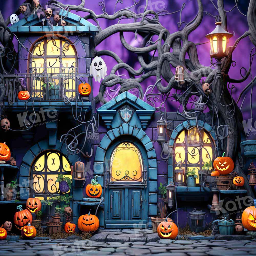 Kate Purple Halloween Pumpkin Spooky Backdrop Designed by Emetselch