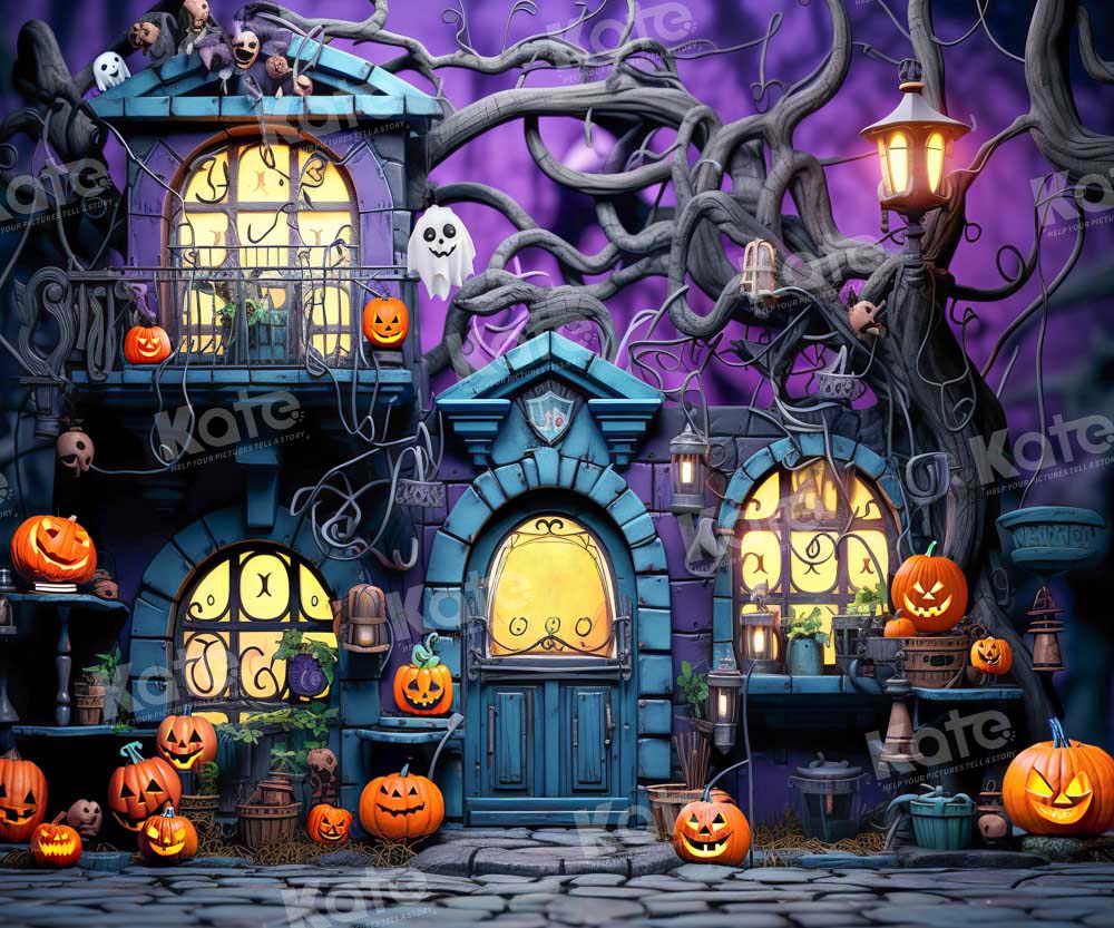 Kate Purple Halloween Pumpkin Spooky Backdrop Designed by Emetselch