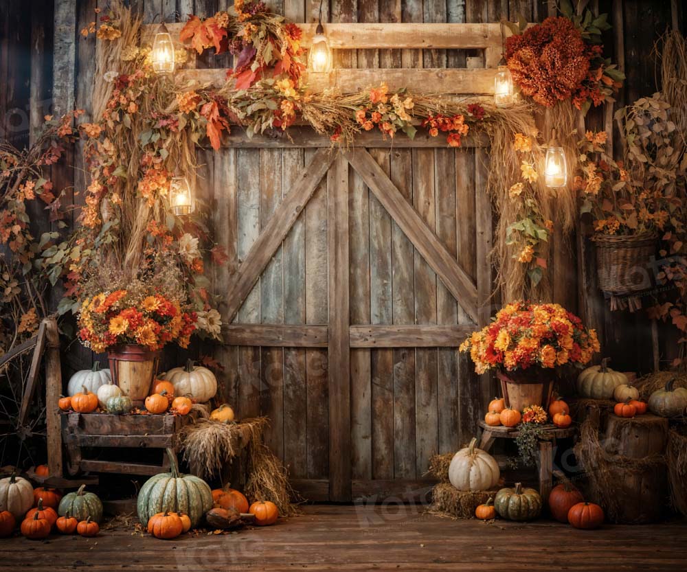 Kate Autumn Leaves Retro Barn Backdrop Designed by Emetselch