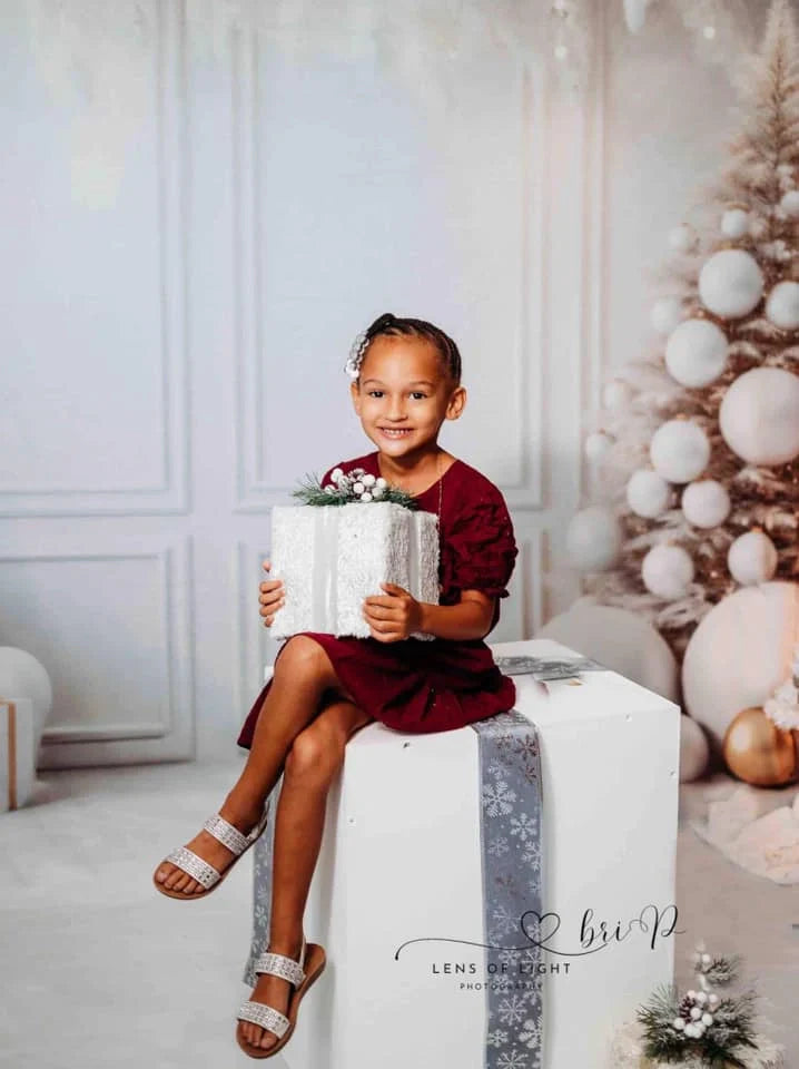 Kate Christmas White Wall Feathers & Gold Fleece Backdrop Designed by Lidia Redekopp