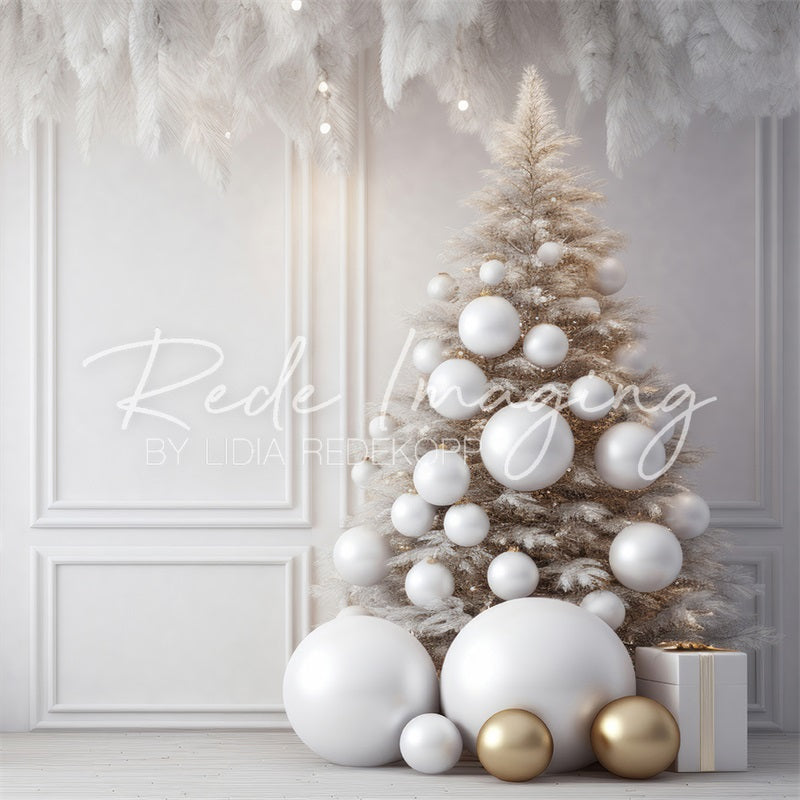 Kate Christmas White Wall Feathers Gold Backdrop Designed by Lidia Redekopp