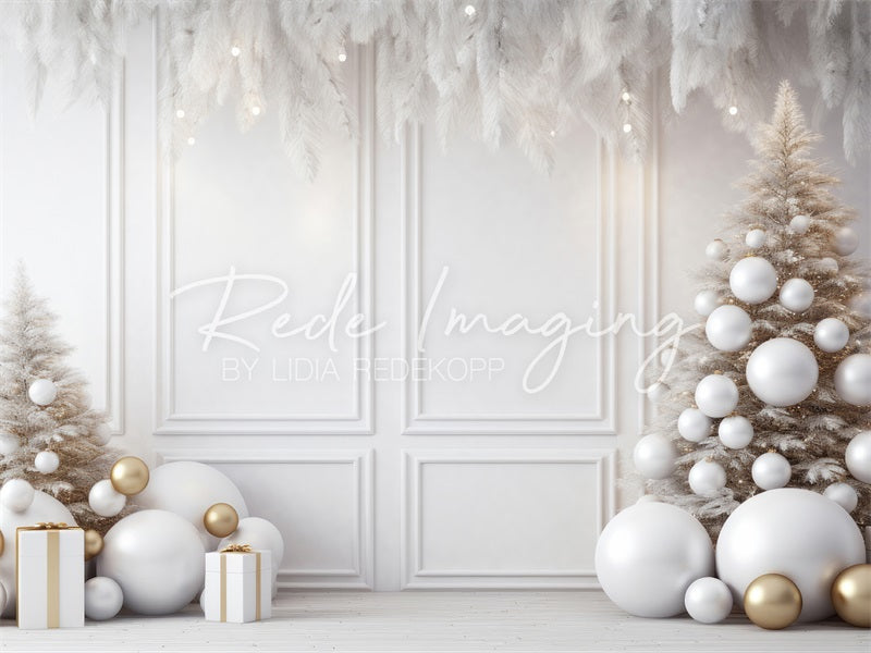 Kate Christmas White Wall Feathers & Gold Fleece Backdrop Designed by Lidia Redekopp -UK