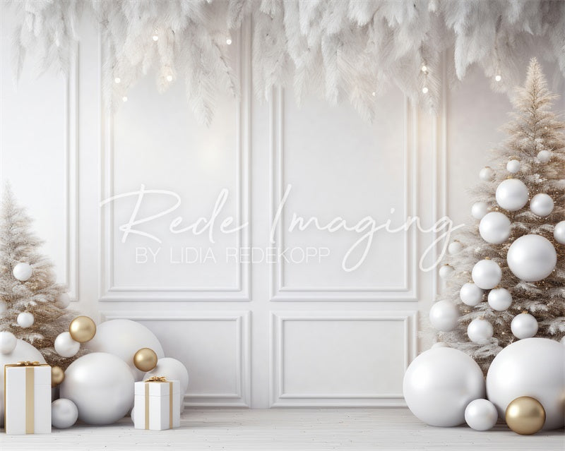 Kate Christmas White Wall Feathers & Gold Fleece Backdrop Designed by Lidia Redekopp -UK