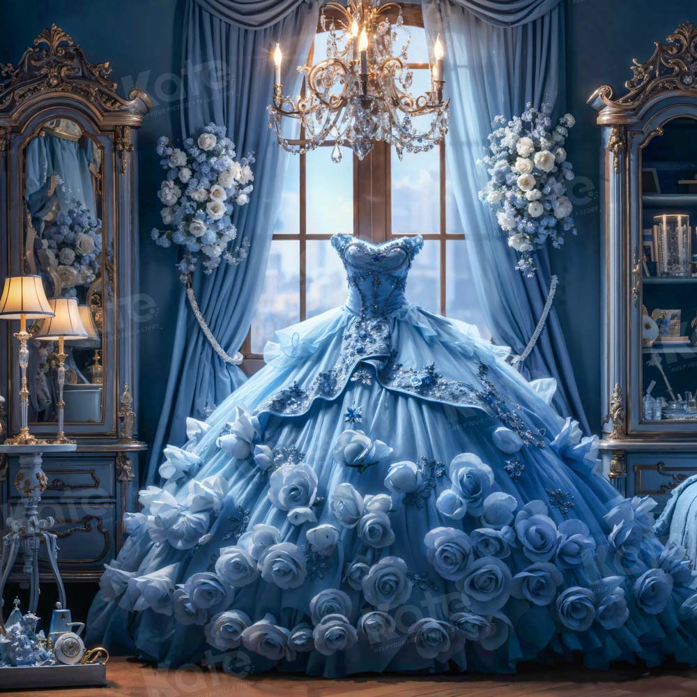 Kate Blue Dress Flower Bedroom Backdrop Designed by GQ