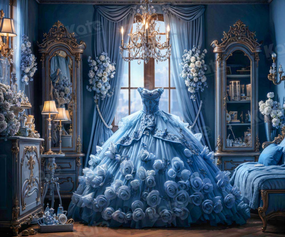Kate Blue Dress Flower Bedroom Backdrop Designed by GQ