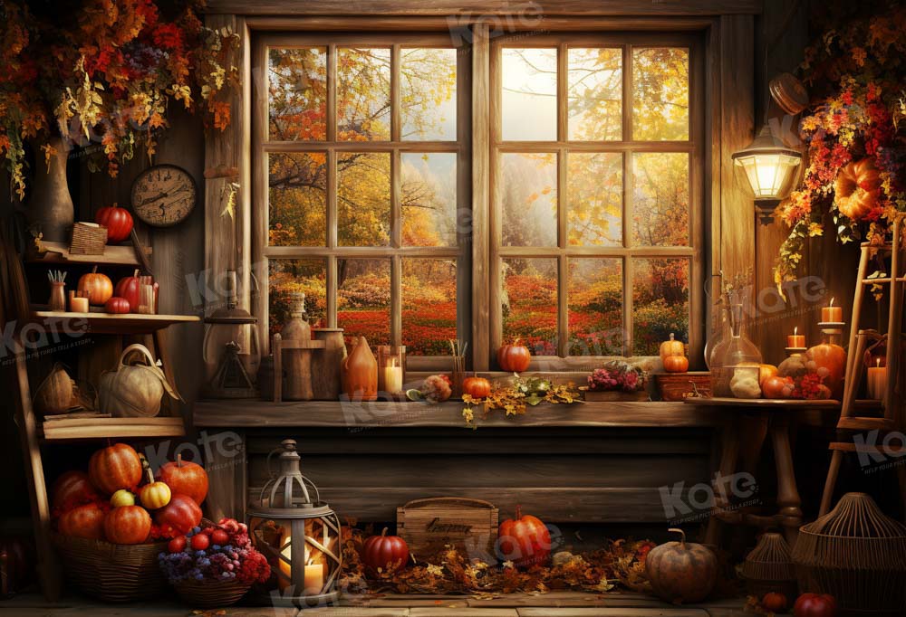 Kate Autumn Pumpkins Window Room Backdrop Designed by Emetselch
