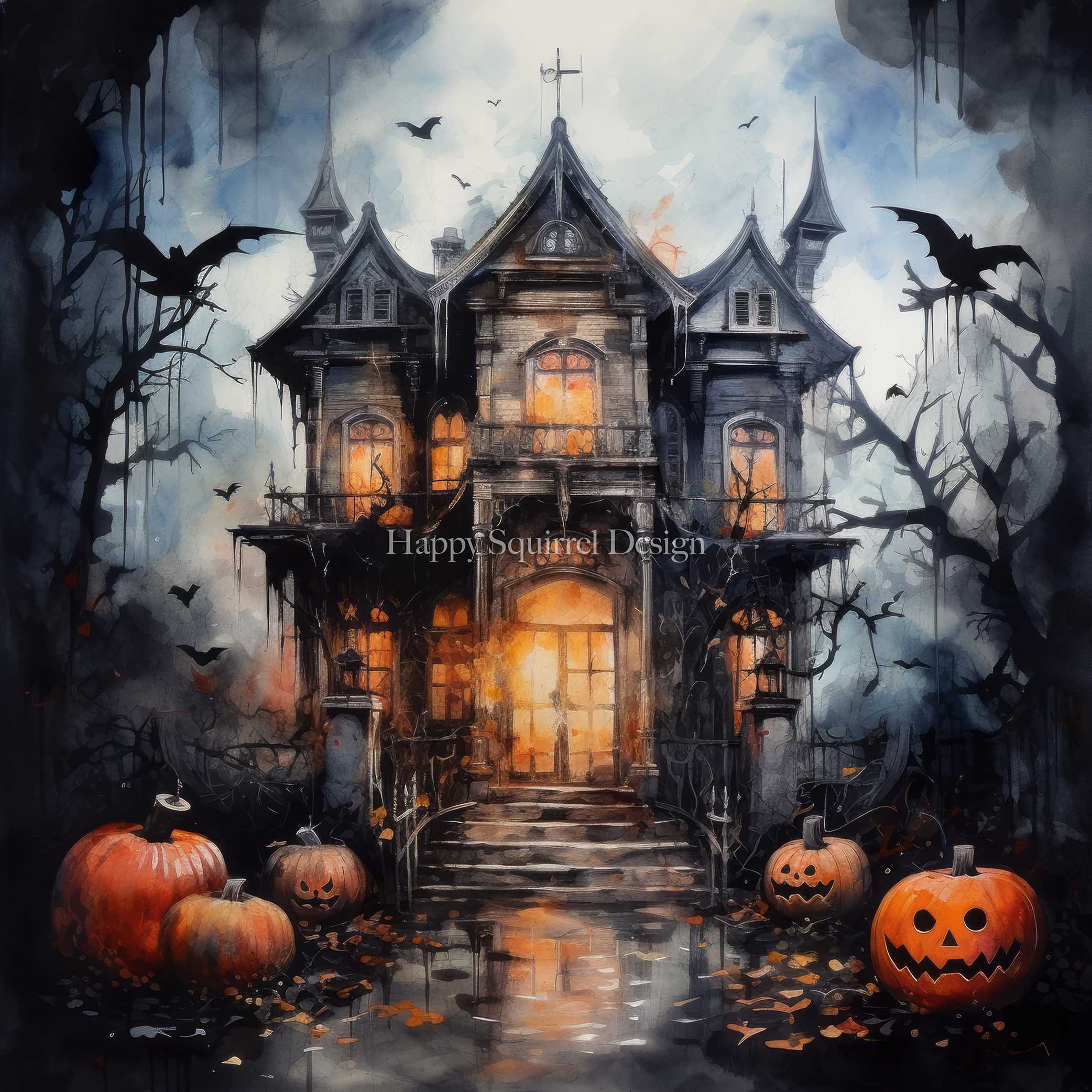 Kate Halloween Spooky Mansion Backdrop Designed by Happy Squirrel Design