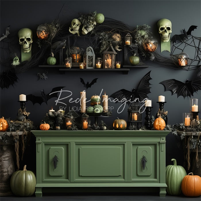 Kate Spooky Green Kitchen Halloween Backdrop Designed by Lidia Redekopp