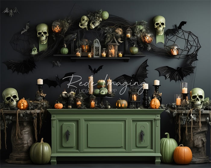 Kate Spooky Green Kitchen Halloween Backdrop Designed by Lidia Redekopp -UK