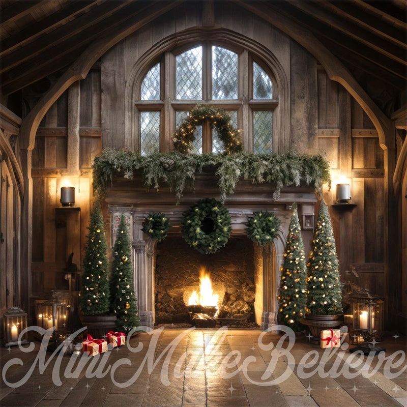 Kate Winter Christmas Trees Fireplace Backdrop Designed by Mini MakeBelieve