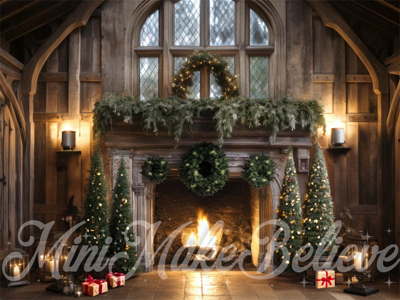 Kate Winter Christmas Trees Fireplace Backdrop Designed by Mini MakeBelieve