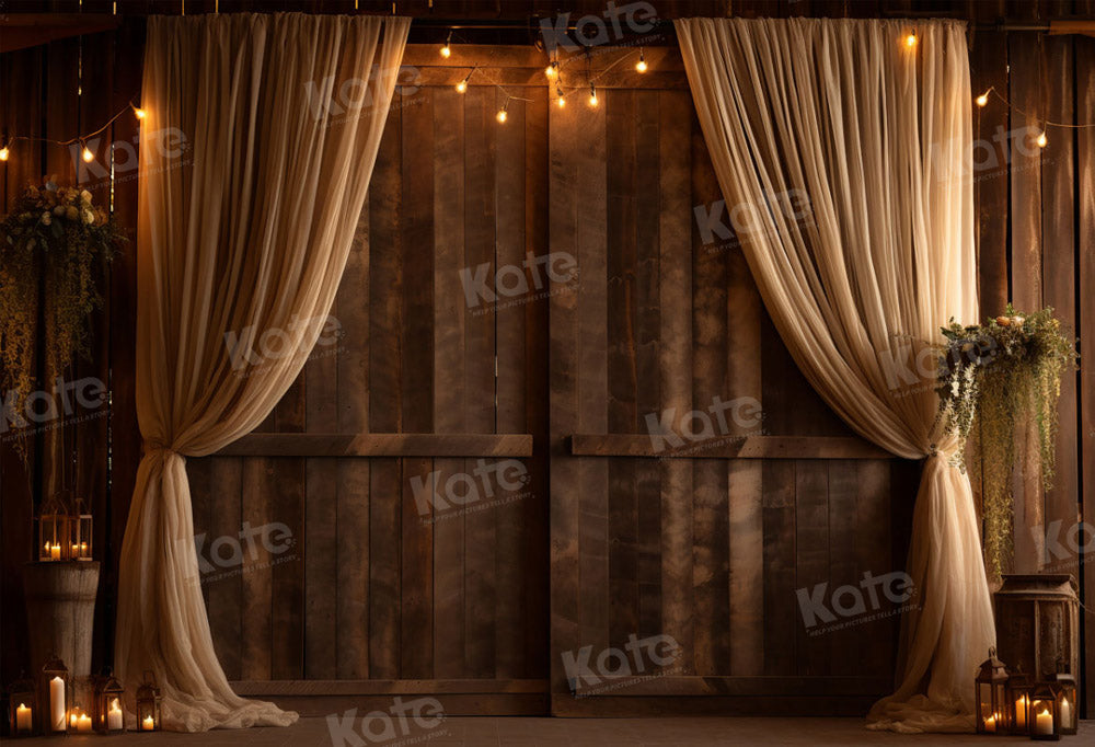 Kate Retro Brown Curtain Wood Wedding Backdrop for Photography