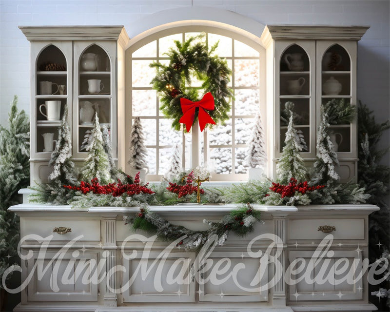 Kate White Farmhouse Winter Christmas Kitchen Backdrop Designed by Mini MakeBelieve
