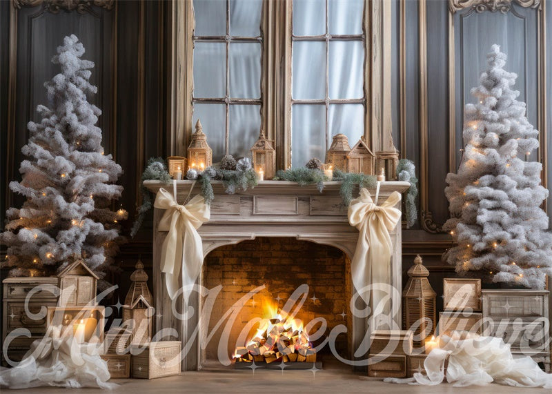 Kate Chic Winter Christmas Fireplace Backdrop Designed by Mini MakeBelieve
