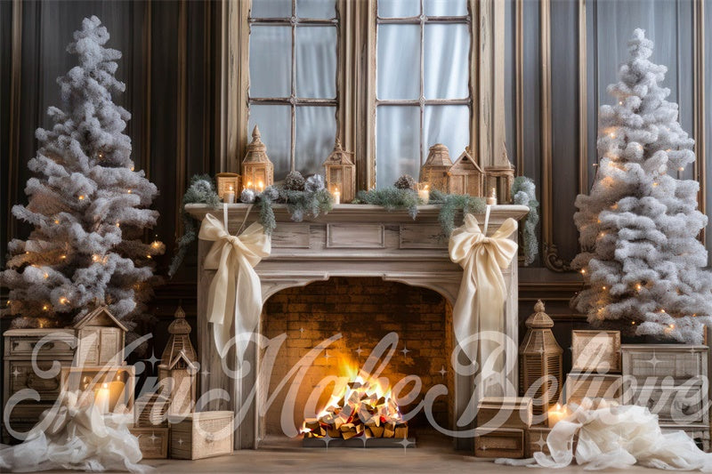 Kate Chic Winter Christmas Fireplace Backdrop Designed by Mini MakeBelieve