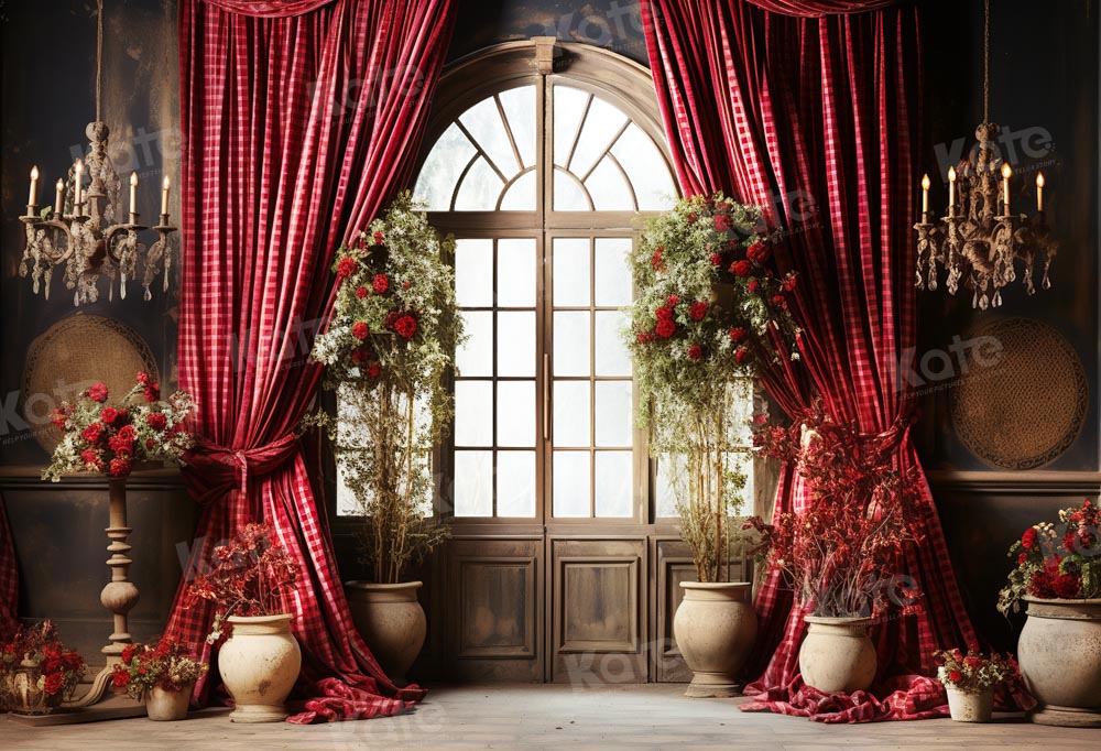 Kate Valentine's Day Red Curtain Flower Window Backdrop for Photography -UK