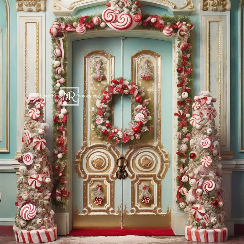 Kate Christmas Ornate Peppermint Door Backdrop Designed by Mandy Ringe Photography