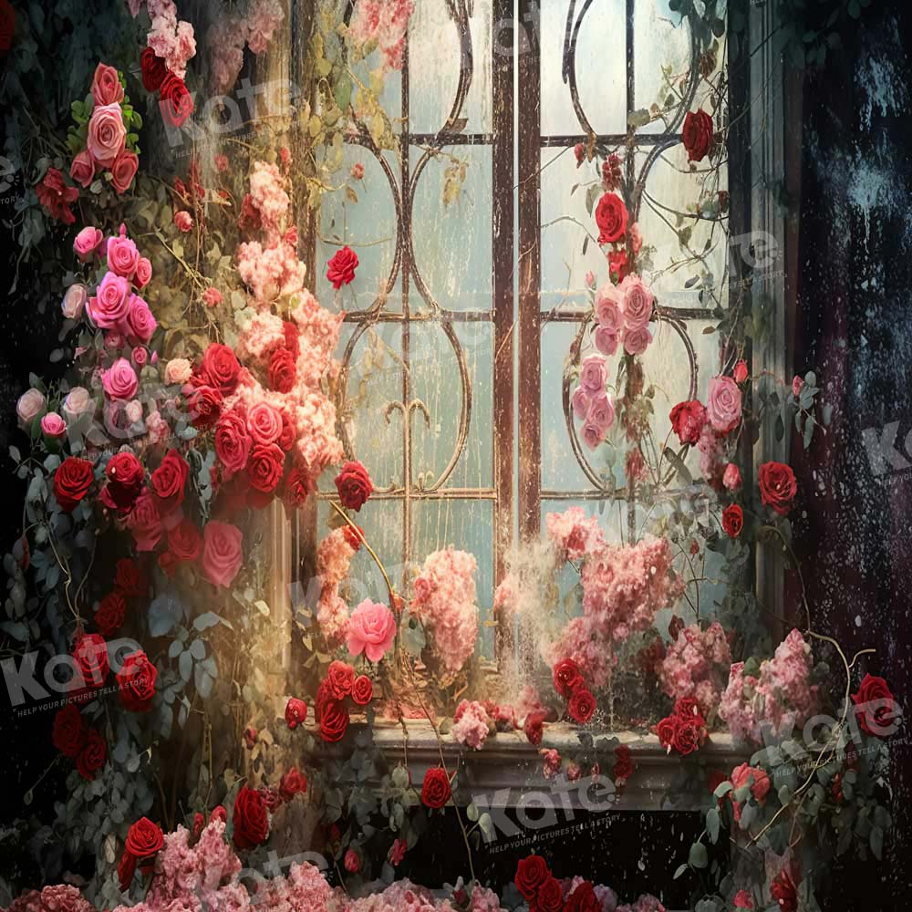 Kate Valentine's Day Retro Flower Window Backdrop Designed by Chain Photography