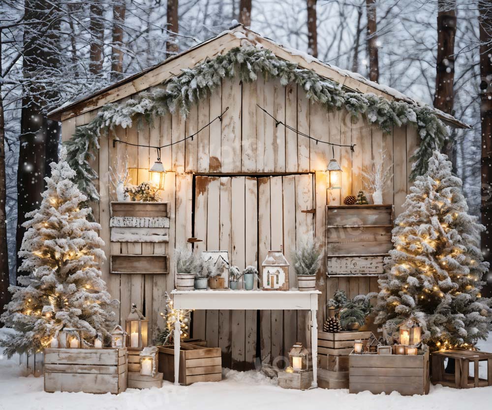 Kate Christmas Winter Barn Tree Backdrop Designed by Emetselch