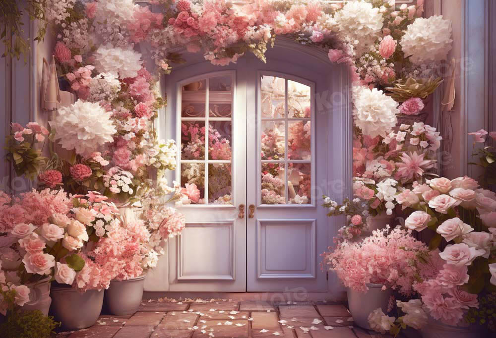 Kate Valentine's Day/Spring Pink Flower Door Backdrop for Photography