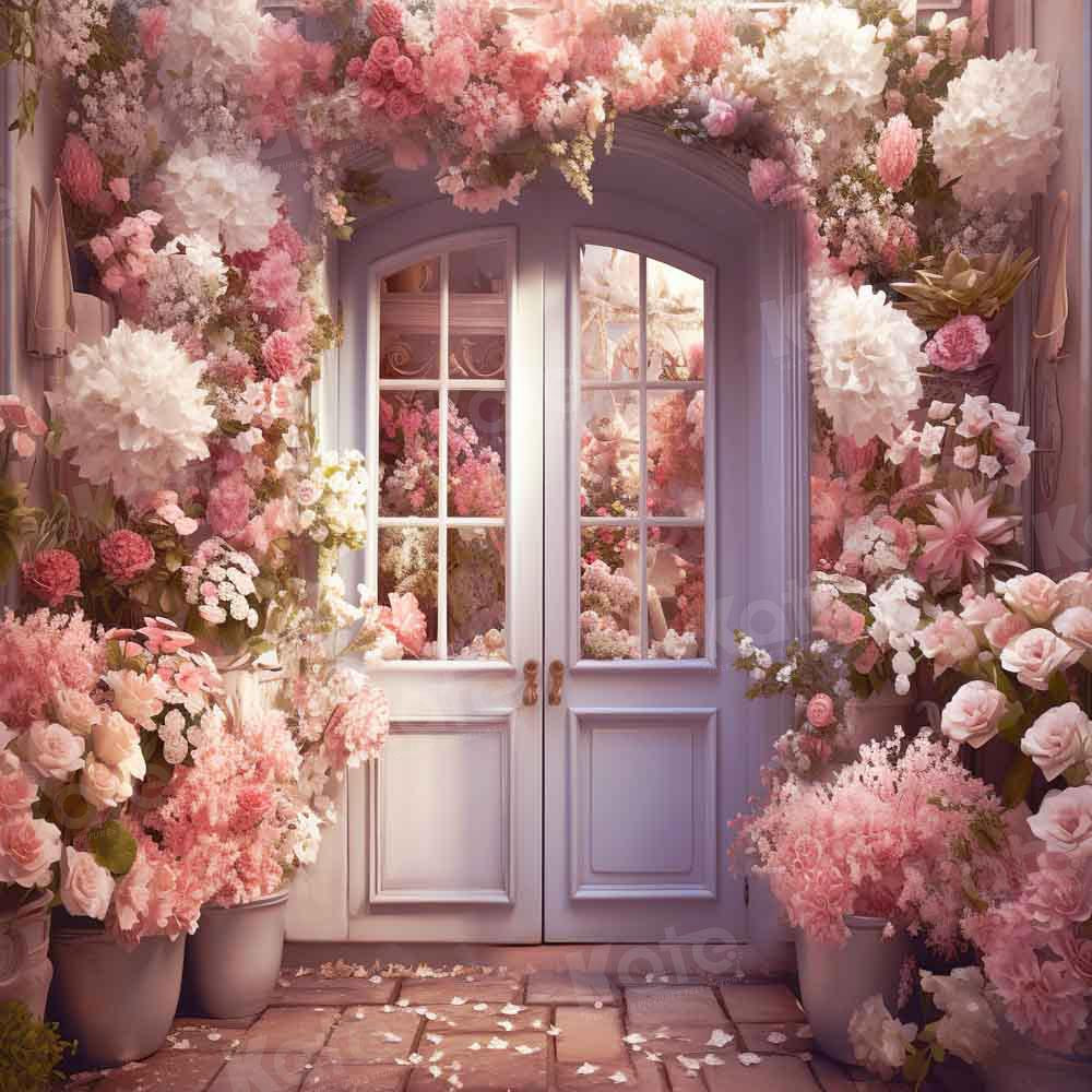 Kate Valentine's Day/Spring Pink Flower Door Backdrop for Photography