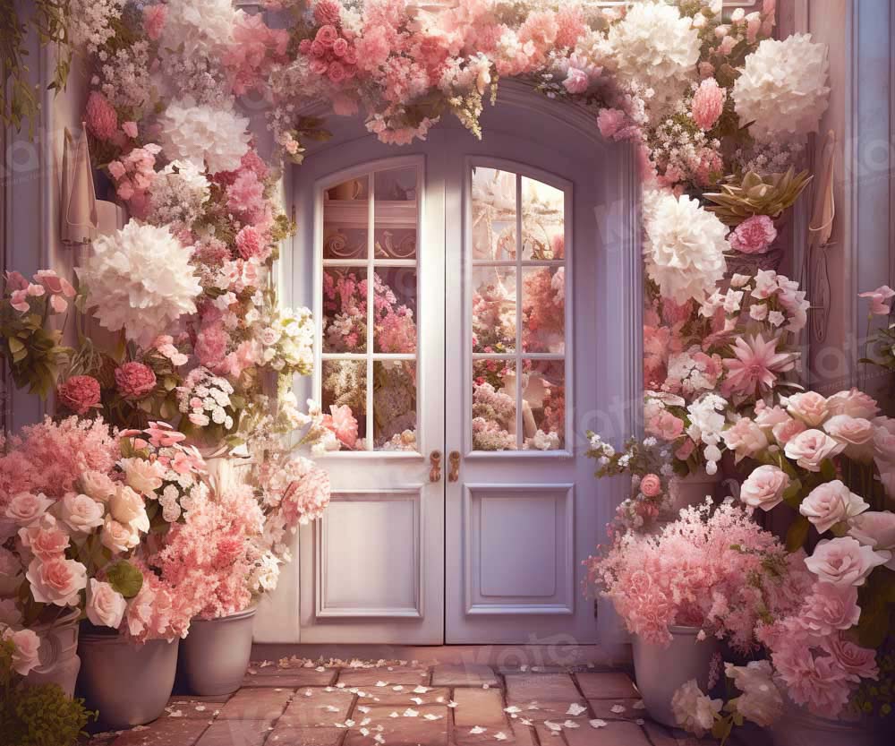 Kate Valentine's Day/Spring Pink Flower Door Backdrop for Photography